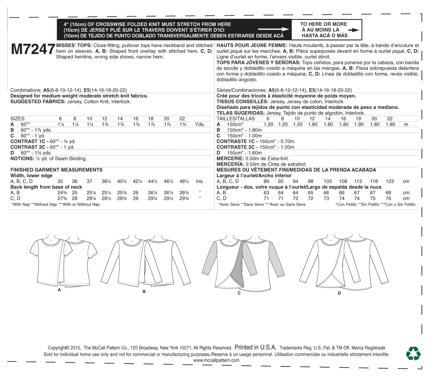 McCall's Pattern M7247 Misses' Tops