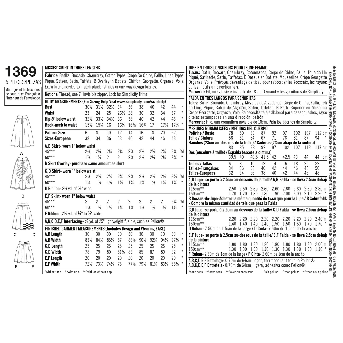 Simplicity Pattern 1369 Women's Skirts in Three Lengths