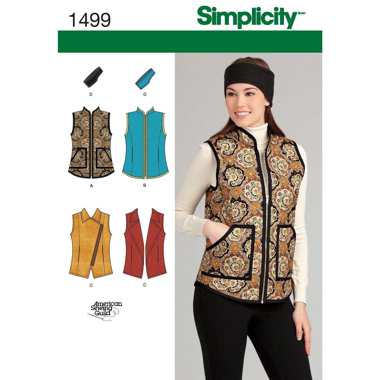 Simplicity Pattern 1499 Women's Vest and Headband in Three Sizes