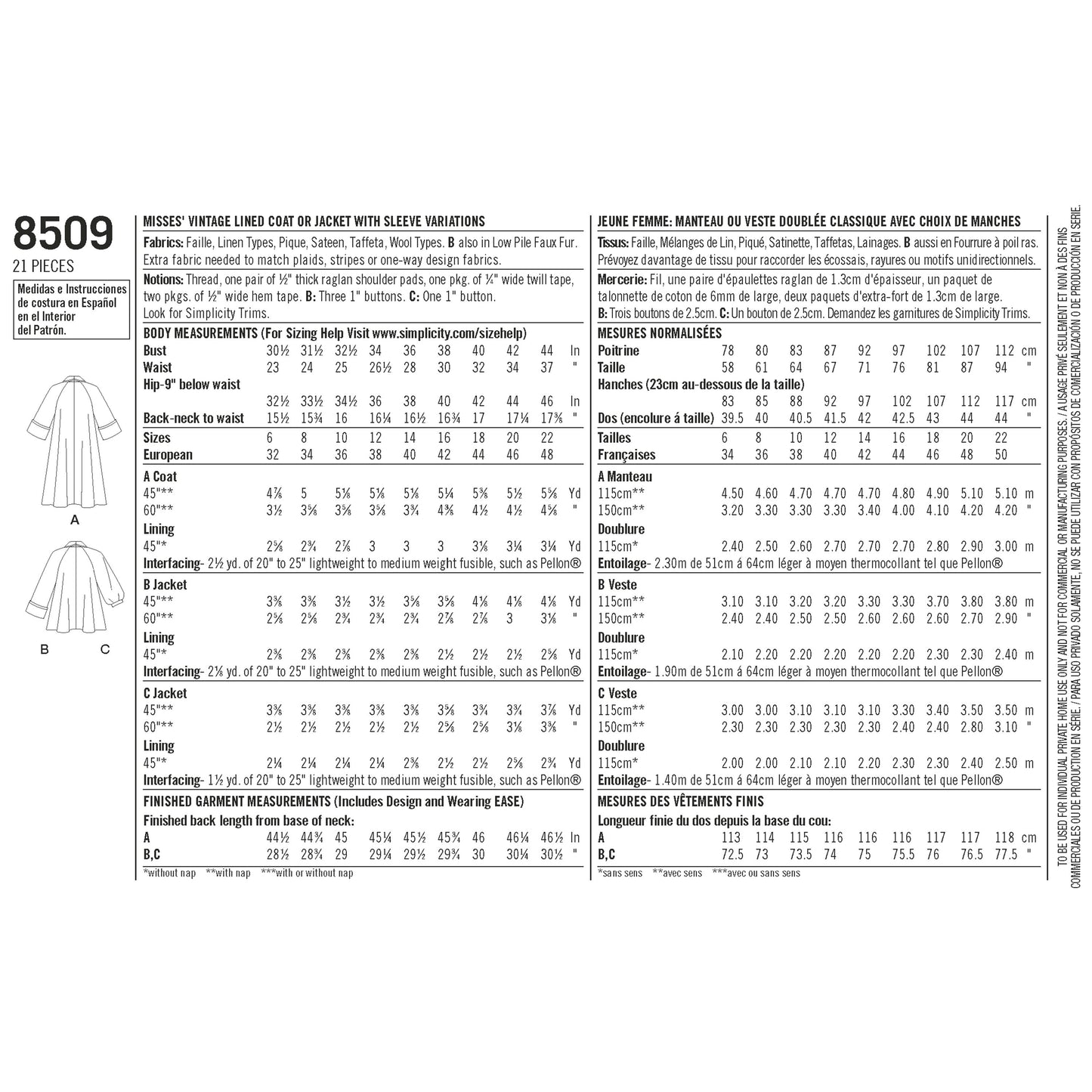 Simplicity Pattern 8509 Misses' Vintage Coat or Jacket