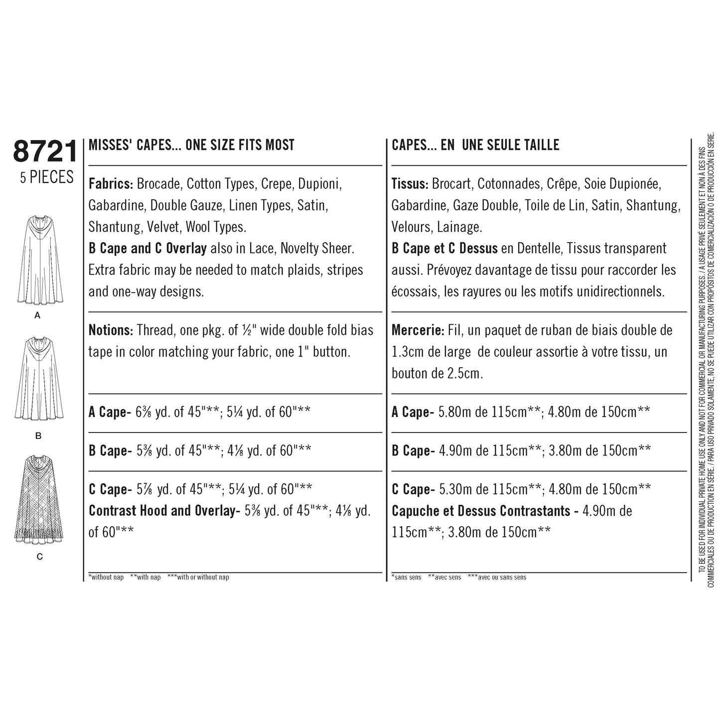 Simplicity Pattern 8721 Misses Capes