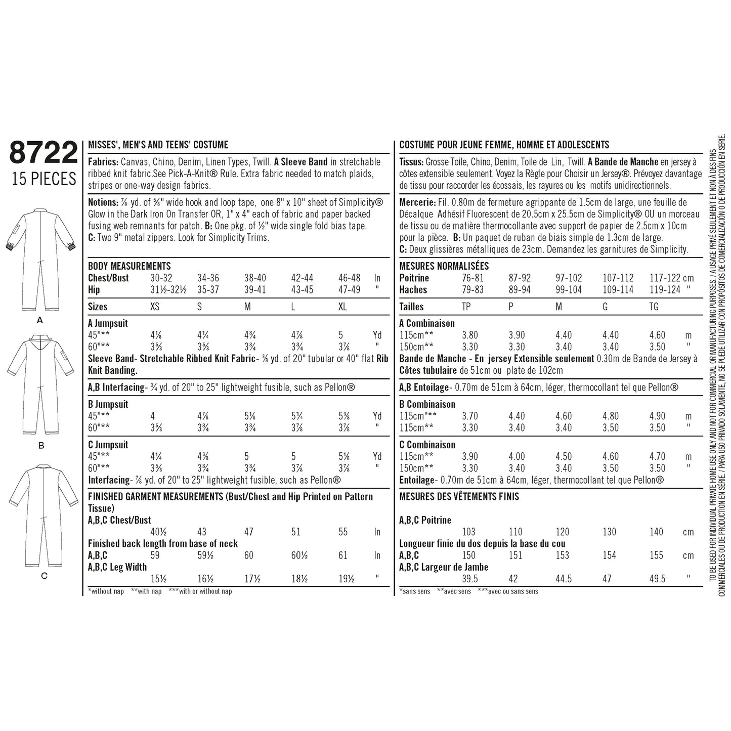 Simplicity Pattern 8722 Women's, Men's and Teens' Costume