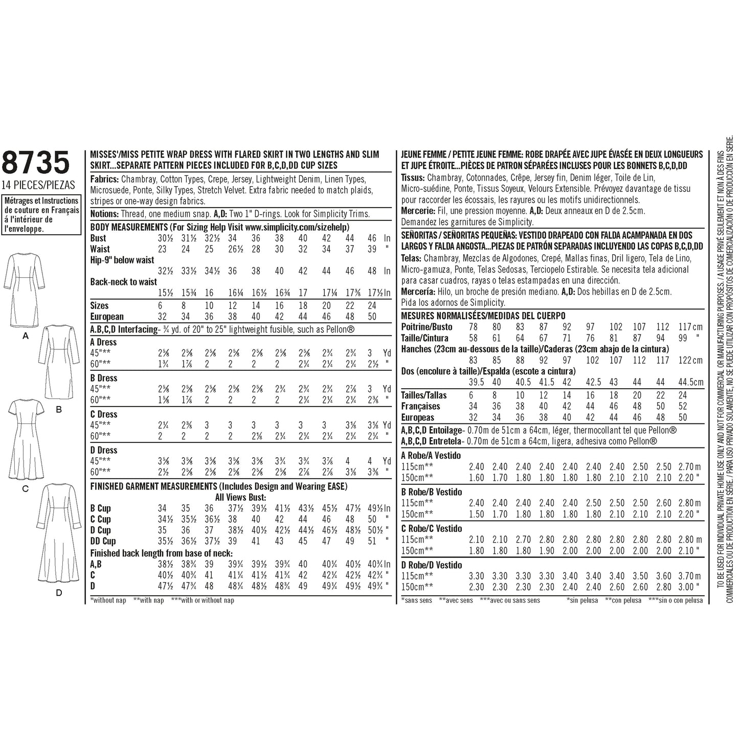 Simplicity Pattern 8735 Misses'/Miss Petite Wrap Dress