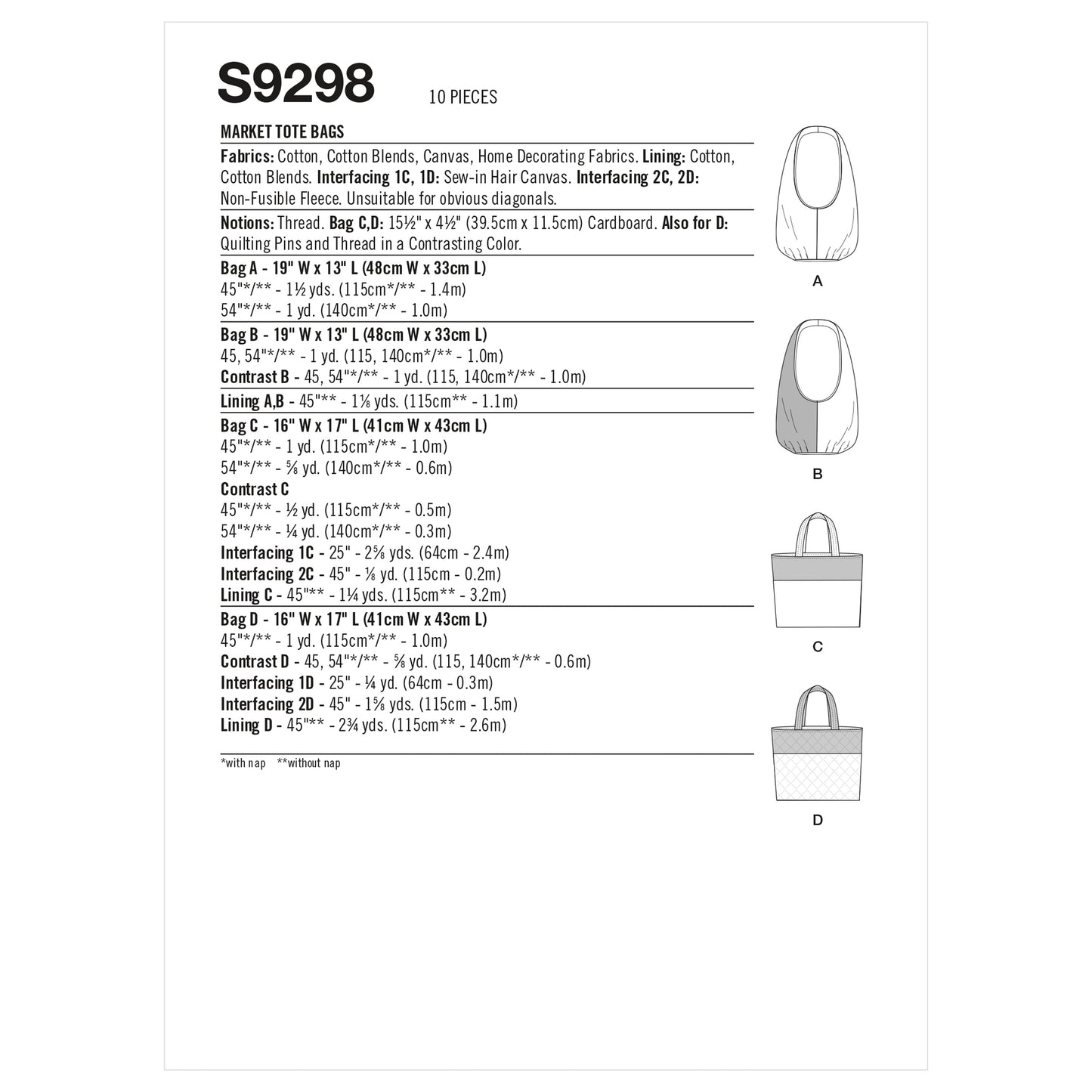 Simplicity Pattern 9298 Market Tote Bags