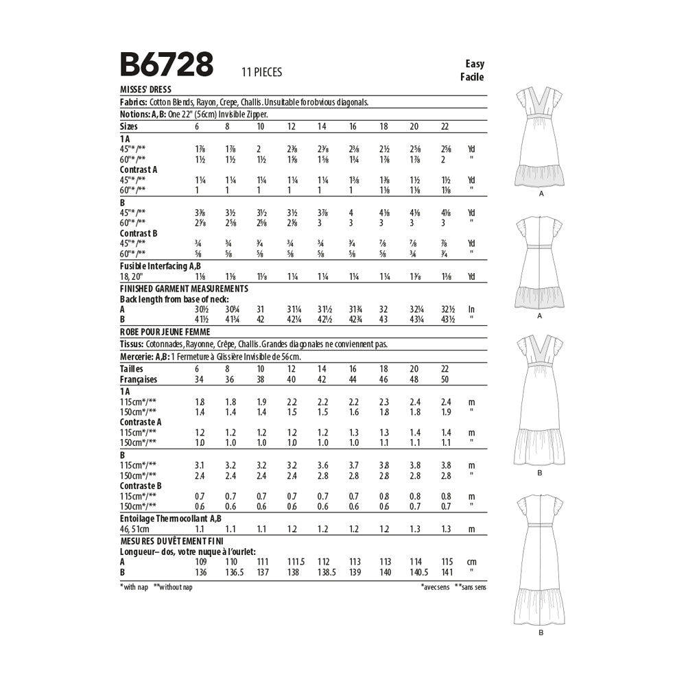 Butterick Pattern B6728 Misses' Dresses