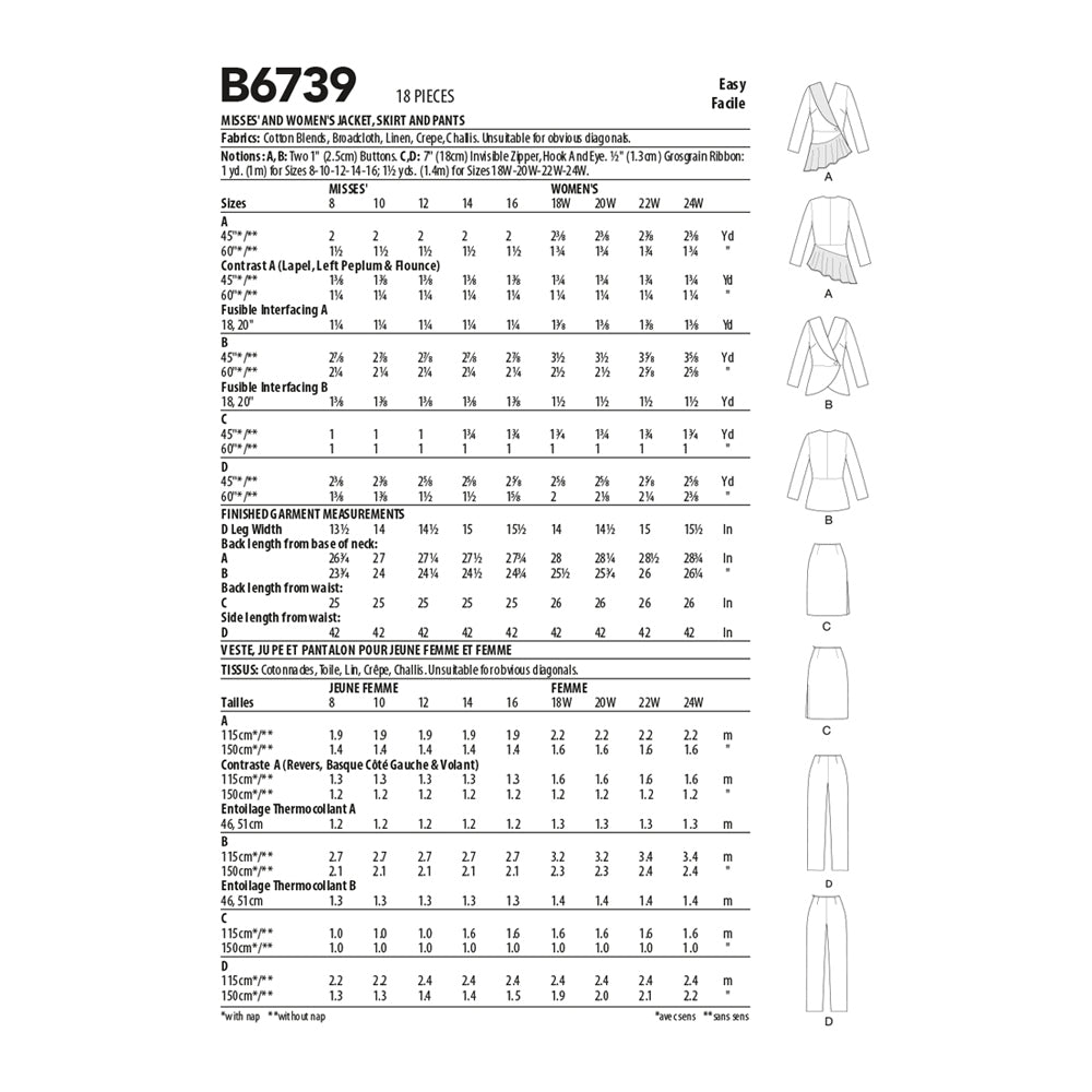Butterick Pattern B6739 Misses' Jacket, Dress, Top, Skirt & Pants