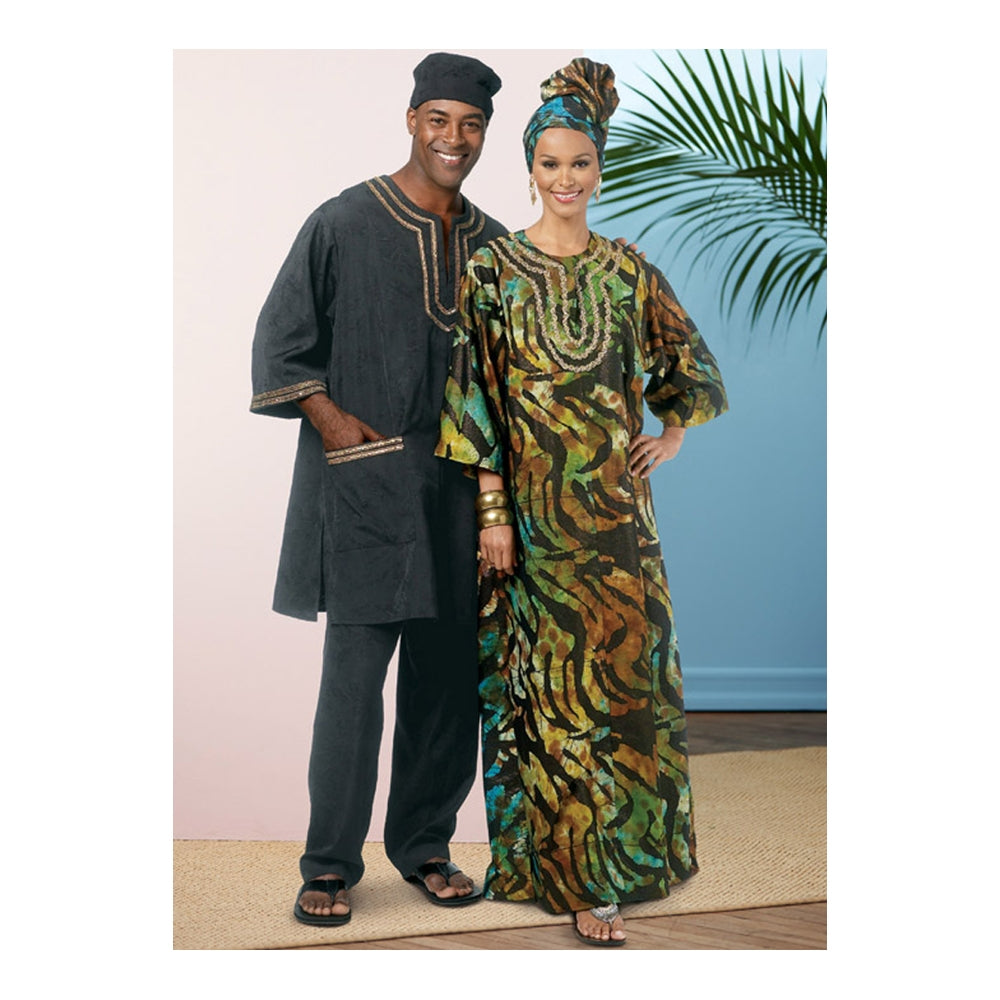 Butterick Pattern B6748 Unisex Tunic, Caftan, Pants, Hat and Head Wrap XM (S-M-L)