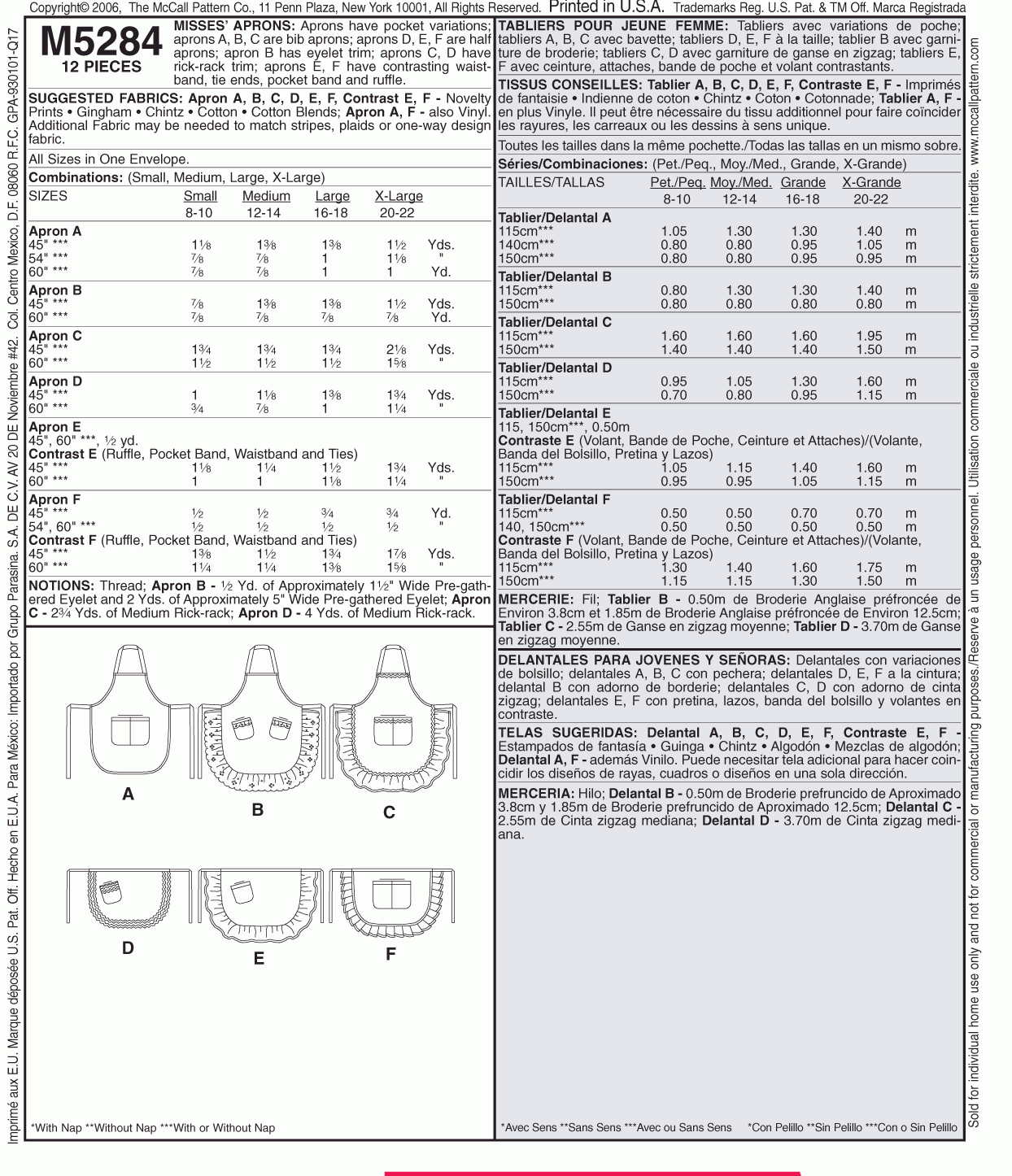 McCall's Pattern M5284 All Sizes in One Envelope