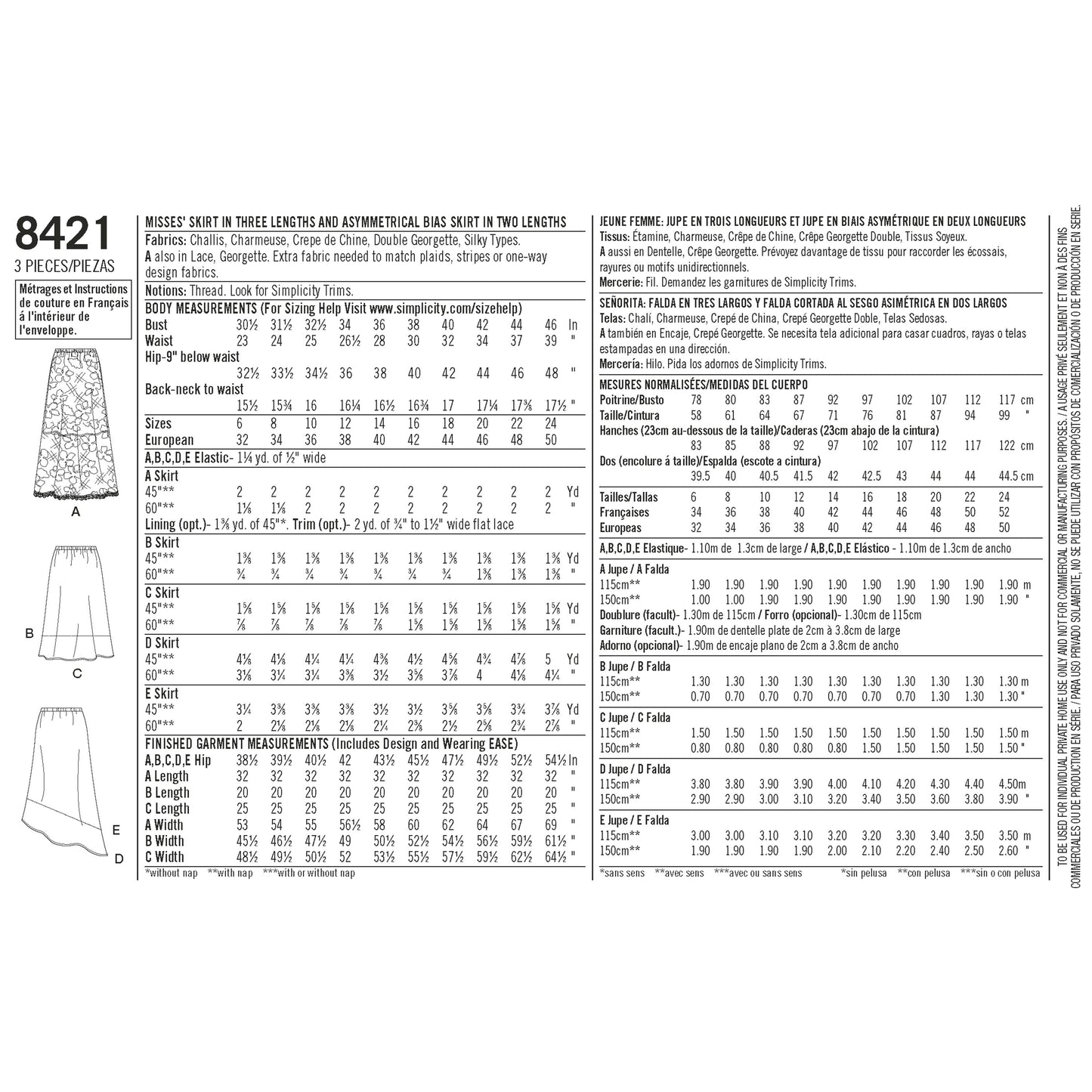 Simplicity Pattern 8421 Women's Skirts in Three lengths with Hem Variations