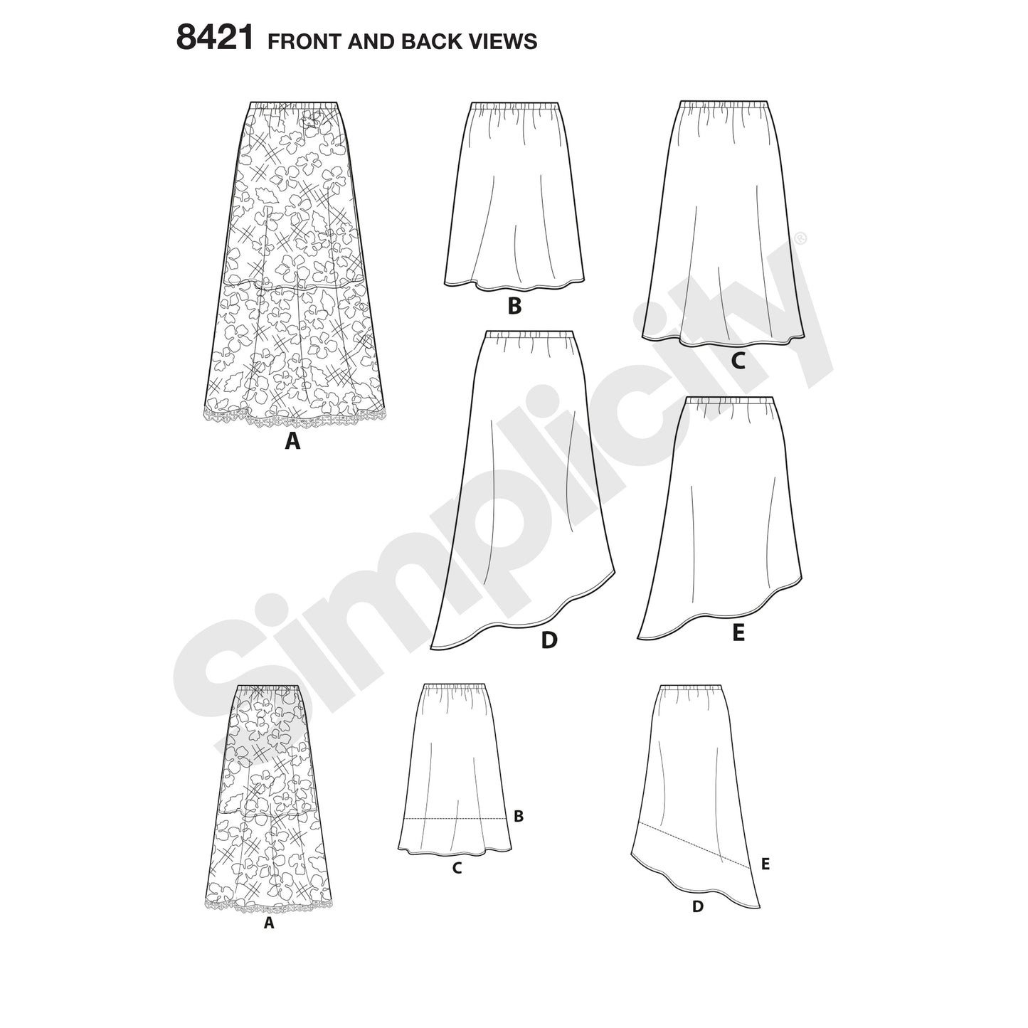 Simplicity Pattern 8421 Women's Skirts in Three lengths with Hem Variations