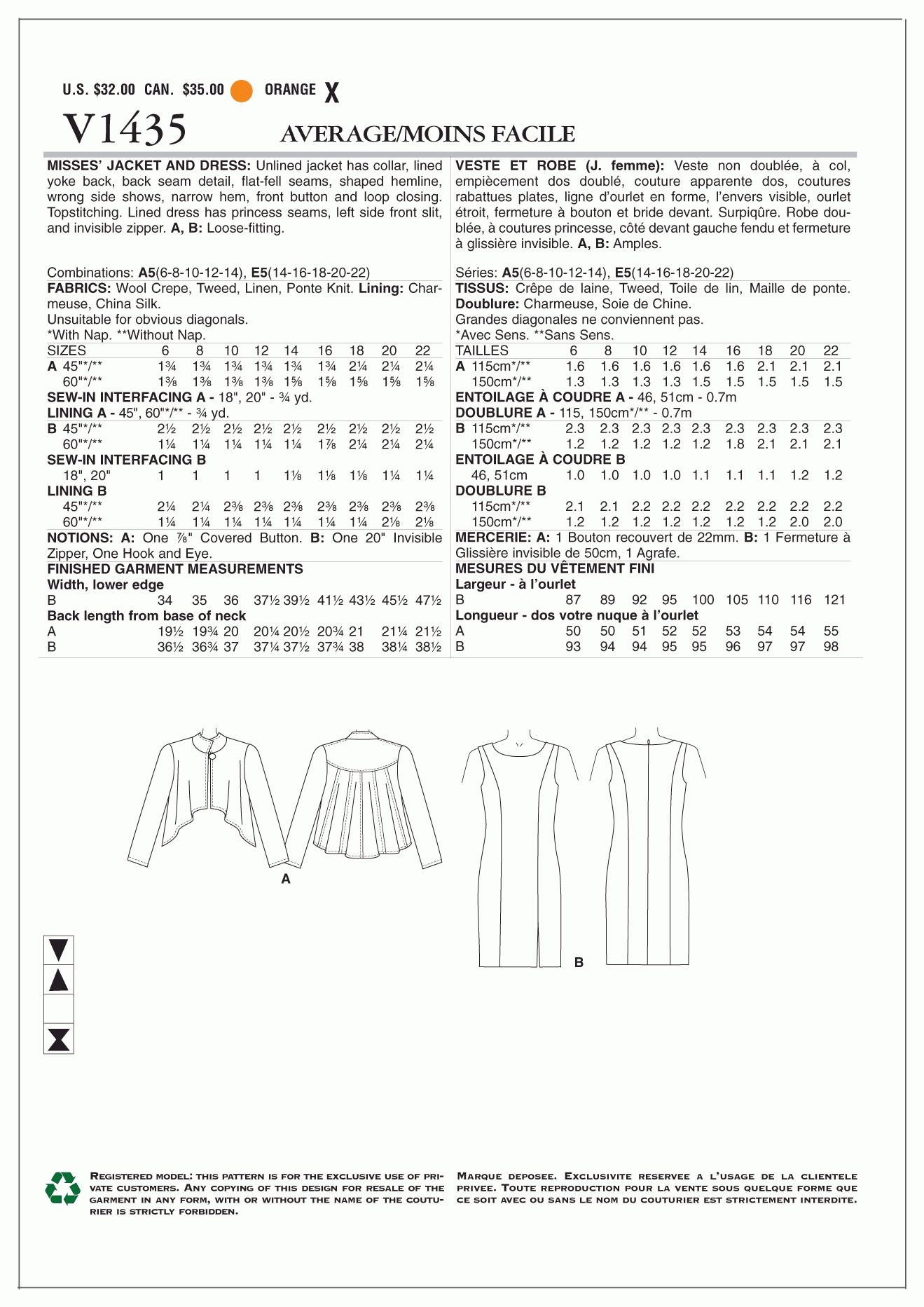 Vogue Pattern V1435 A5 (6-8-10-12-14)