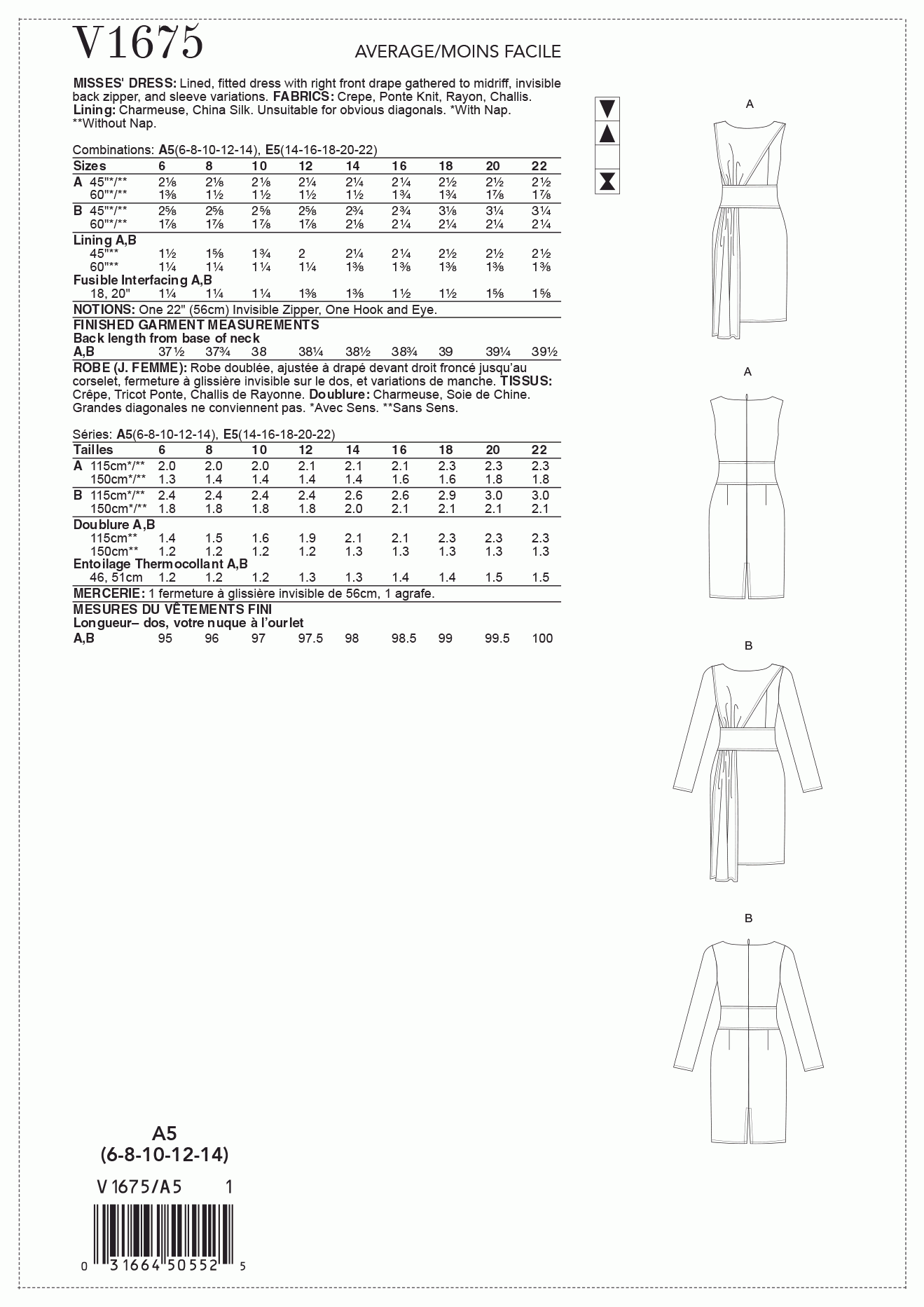 Vogue Pattern V1675 A5 (6-8-10-12-14)
