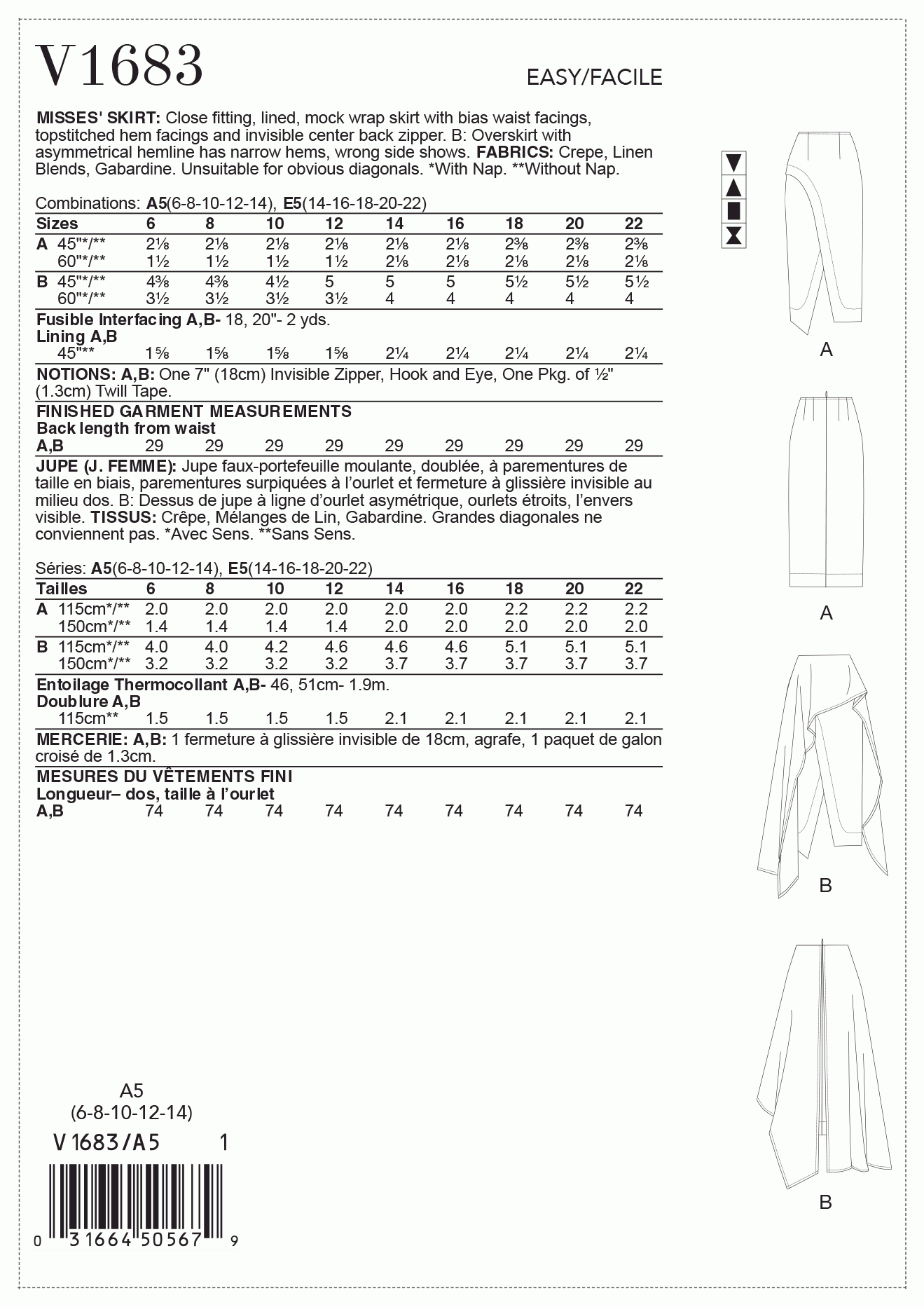 Vogue Pattern V1683 A5 (6-8-10-12-14)