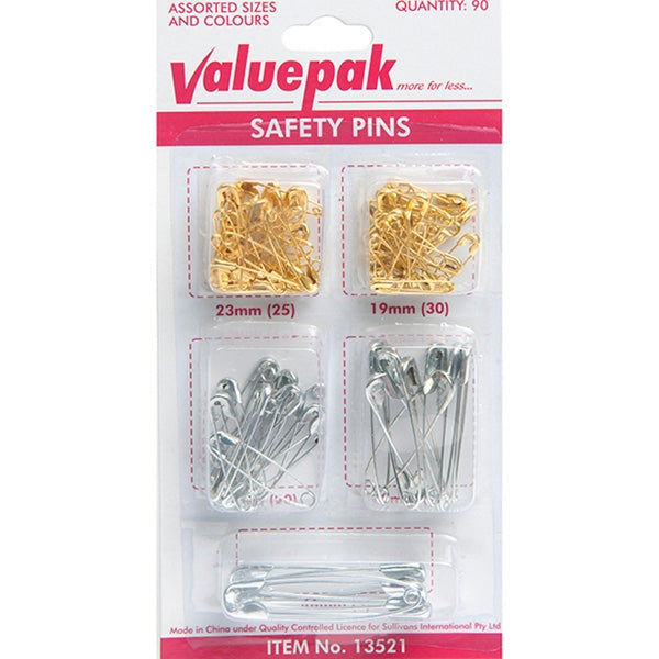 Valuepak Safety Pins, Assorted 90pk Lincraft