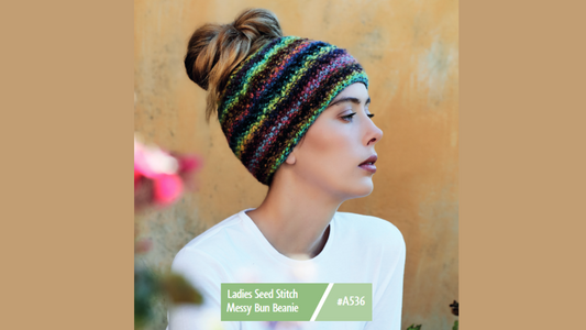 A536 Ladies Seed Stitch Messy Bun Beanie