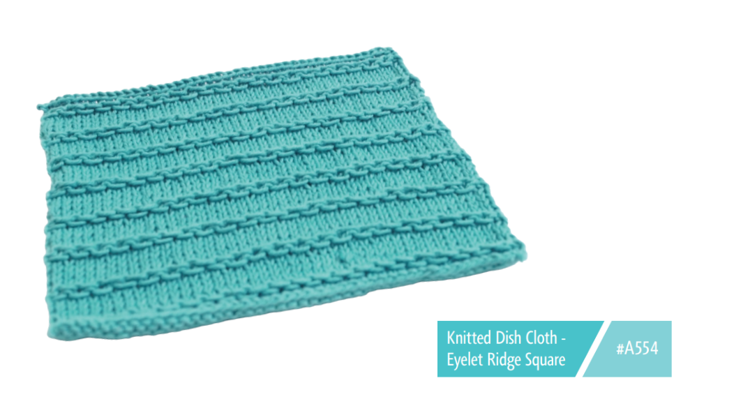 A554 Knitted Dish Cloth - Eyelet Ridge Square