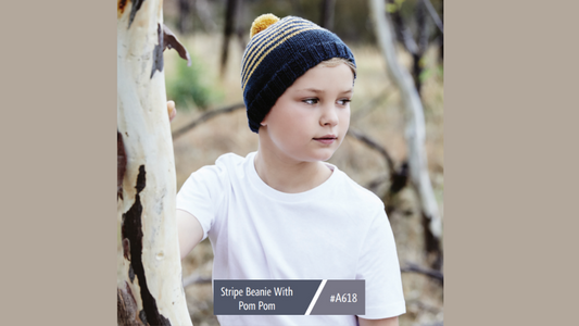 A618 Stripe Beanie With Pom Pom