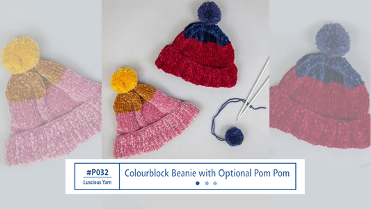 P032 Colourblock Beanie with Optional Pom Pom