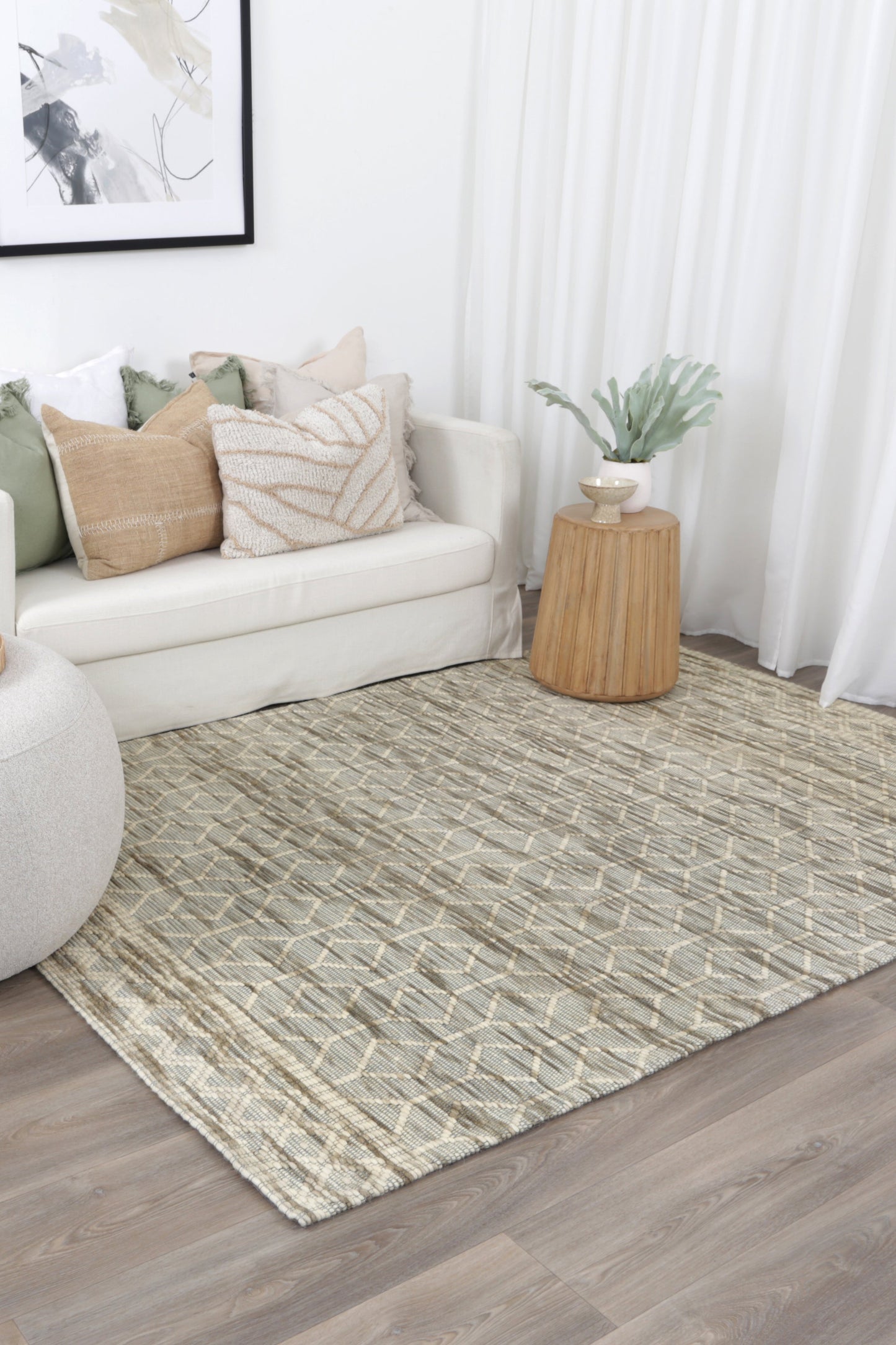 Copacabana Lattice Moss Wool Rug