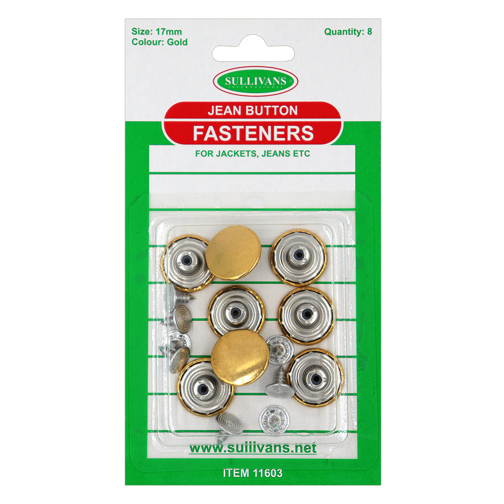 Sullivans Jean Button Fasteners, 17mm  Gold- 8 Sets