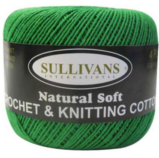 Makr Sullivans Crochet & Knitting Yarn 4ply, Bright Green- 50g Cotton Yarn