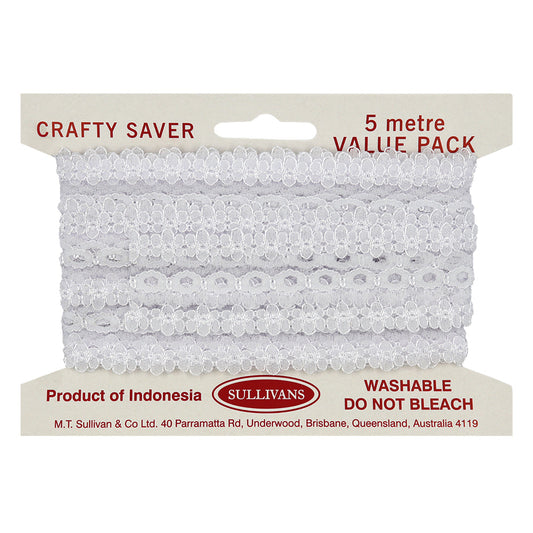 Sullivans Lace Eyelet, White- 35mm x 5m