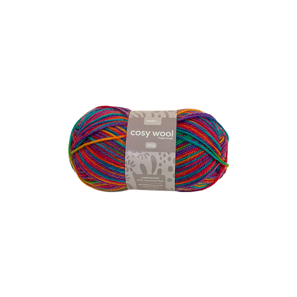 Makr Cosy Wool Yarn 8ply, Bright Mix- 100g Wool Yarn