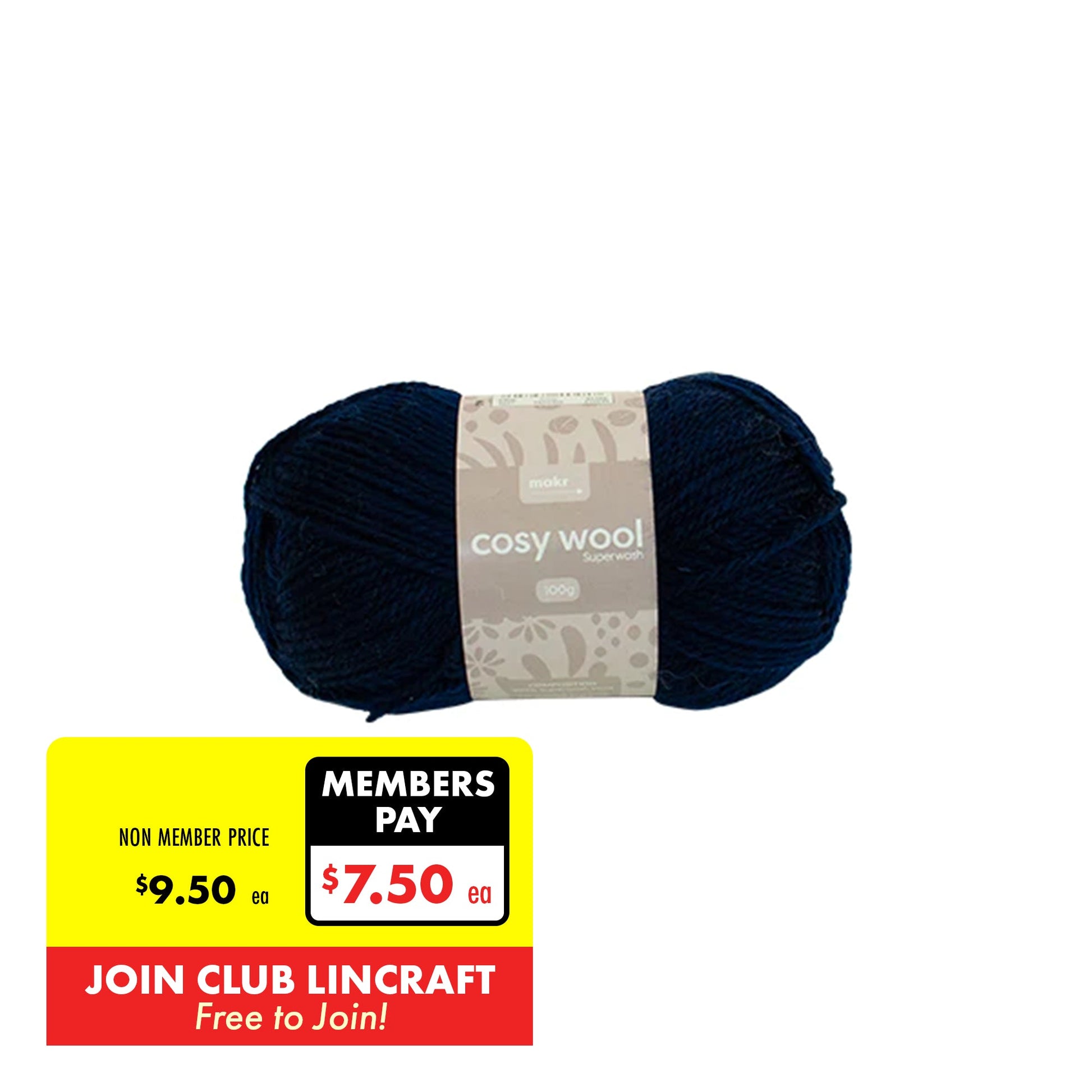 Makr Cosy Wool Crochet & Knitting Yarn 8ply, Navy- 100g Wool Yarn