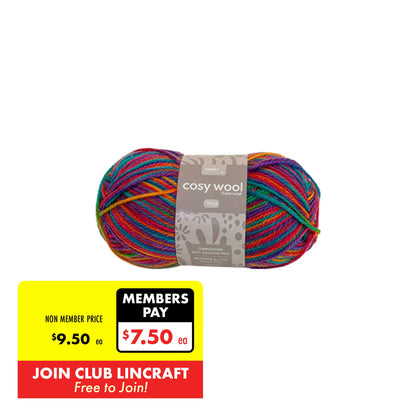 Makr Cosy Wool Crochet & Knitting Yarn 8ply, Bright Mix- 100g Wool Yarn