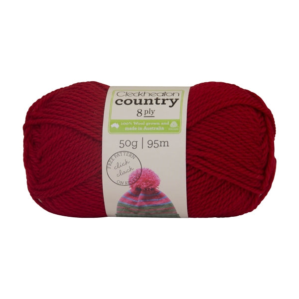 Cleckheaton Country 8ply Yarn, Deep Red- 50g Wool Yarn