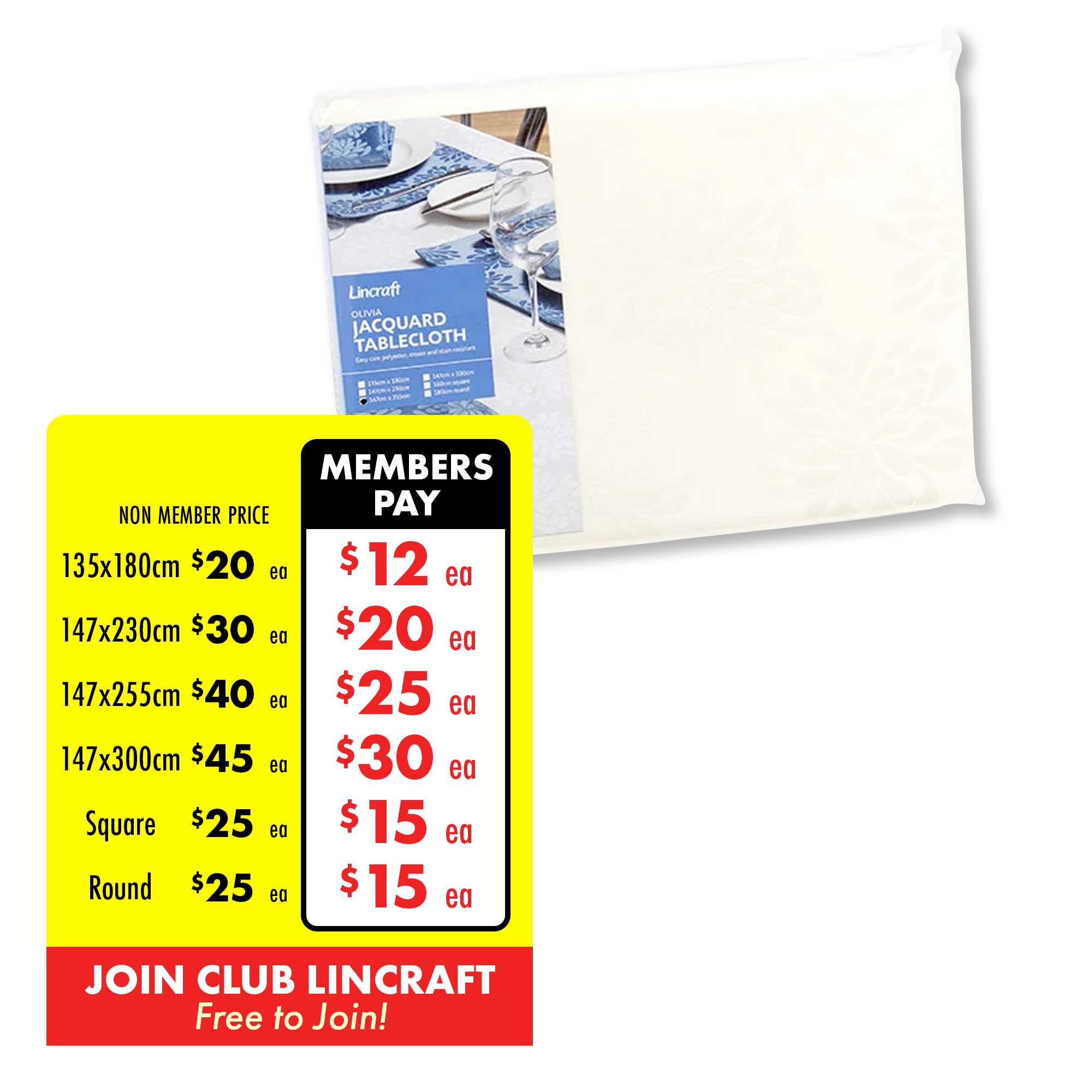 Jacquard Tablecloth, Cream Lincraft