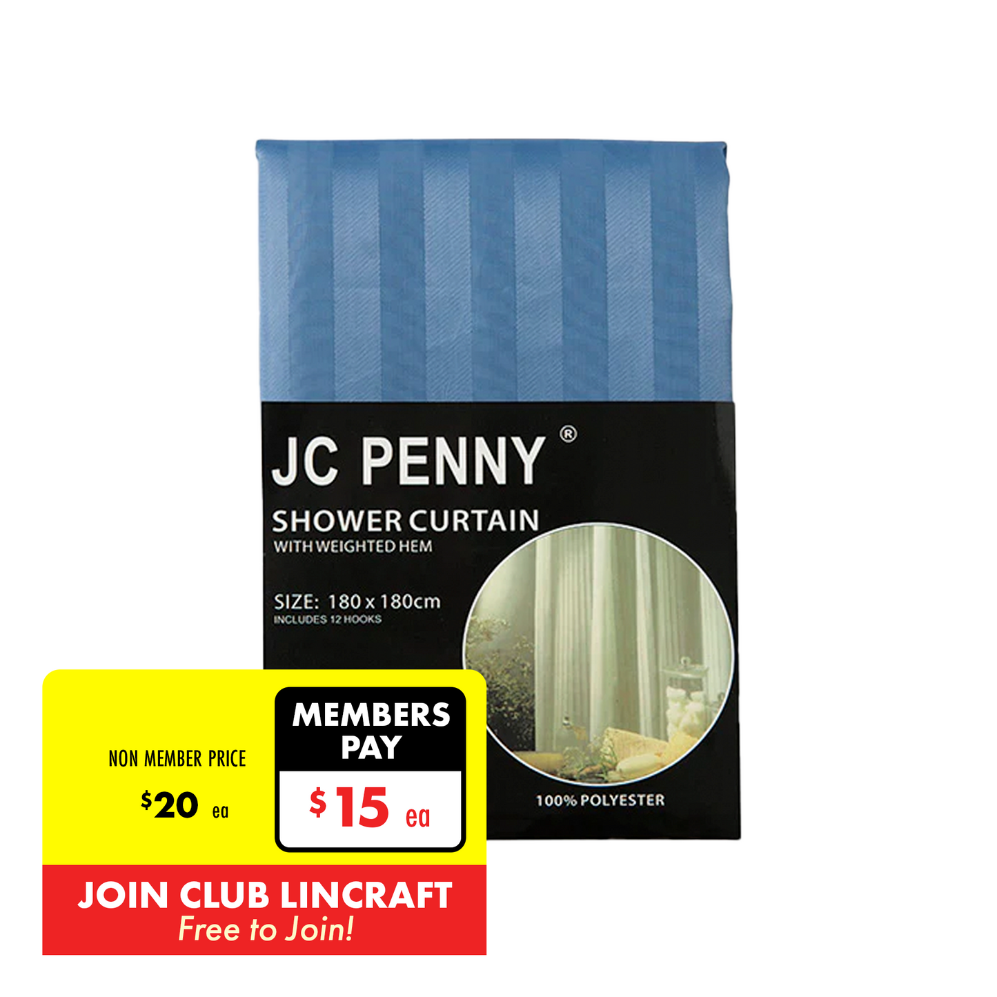 JC Penny Shower Curtain, Mid Blue- 180cm