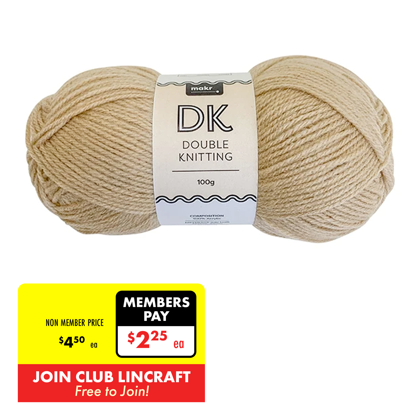 Makr DK 8ply Crochet & Knitting Yarn, Buff- 100g Acrylic Yarn