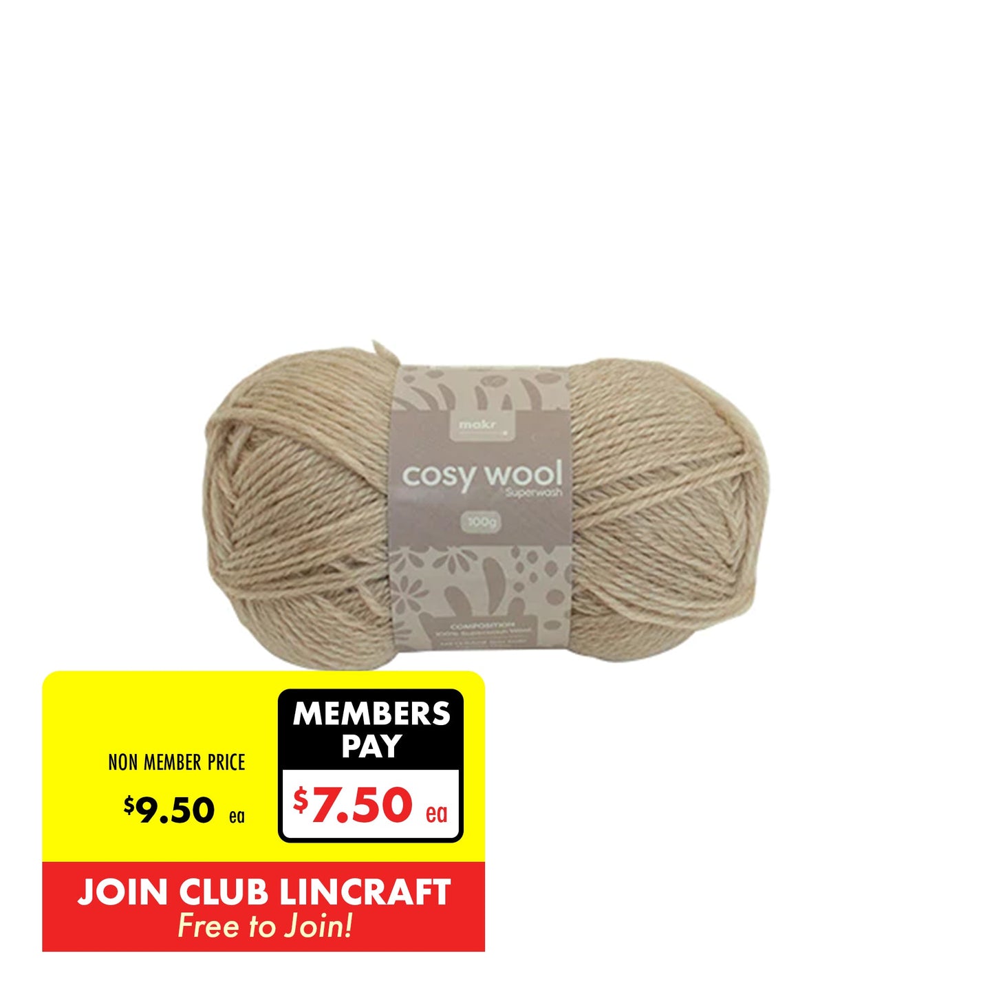 Makr Cosy Wool Crochet & Knitting Yarn 8ply, Natural Marle- 100g Wool Yarn