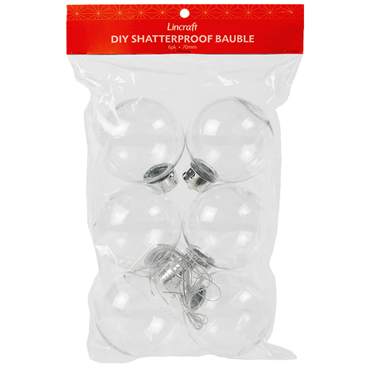 Lincraft DIY Shatterproof Baubles 6pk - 70mm