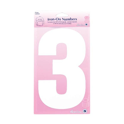 Hemline Iron On Numeral, White 3- 20cm
