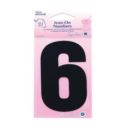 Hemline Iron On Numeral, Black 6- 10cm