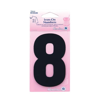 Hemline Iron On Numeral, Black 8- 10cm