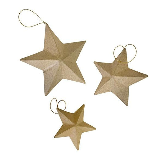 Christmas Paper Mache, 3D Star- 3pk