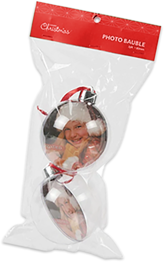 80mm DIY Christmas Balls, Photo Baubles- 2pk