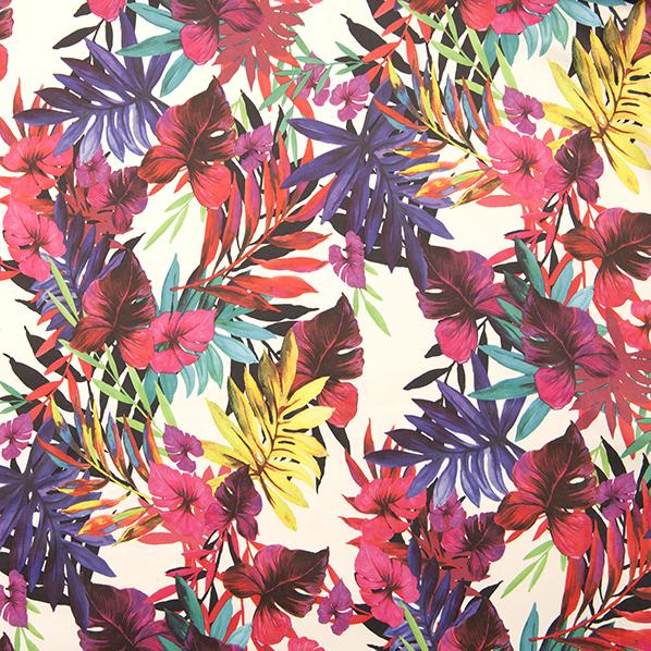 Blushing Satin Fabric, Ferns Purple- Width 148cm