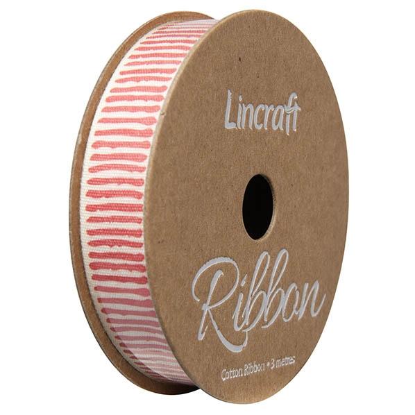 Cotton Ribbon, Lines Rich Pink- 15mm x 3m – Lincraft