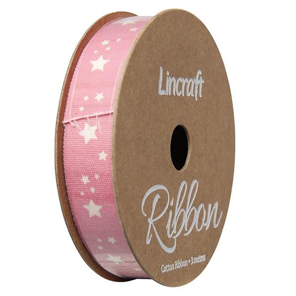 Cotton Ribbon, Stars Light Pink- 15mm x 3m – Lincraft