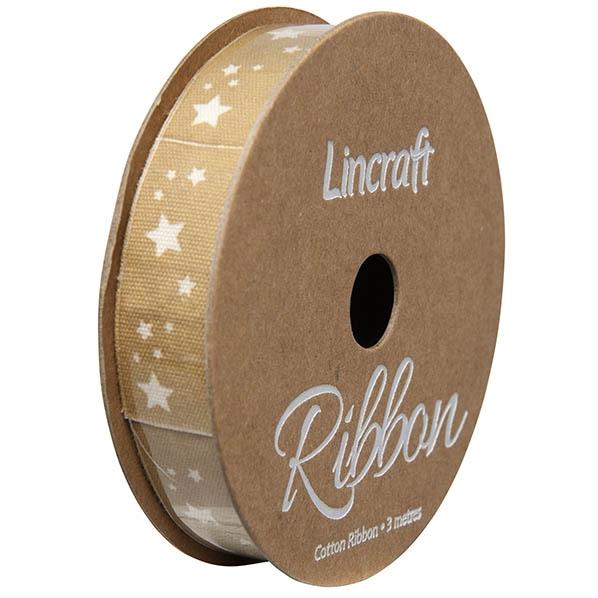 Cotton Ribbon, Stars Gold- 15mm x 3m – Lincraft