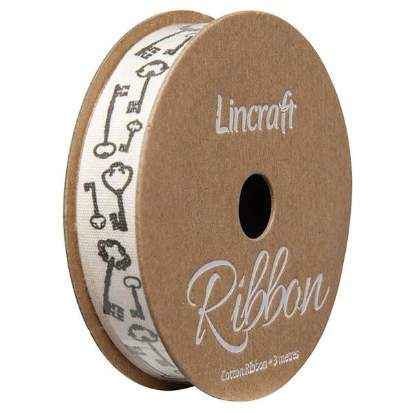 Cotton Ribbon, Keys Black- 15mm x 3m – Lincraft