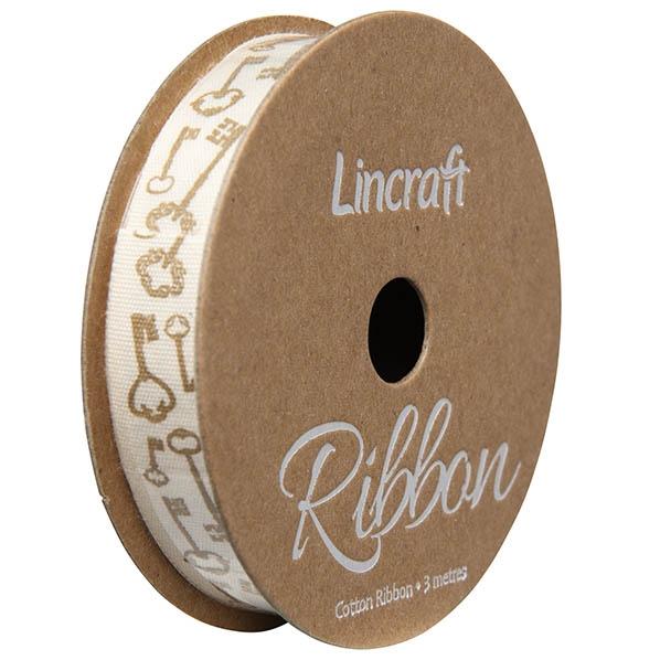 Cotton Ribbon, Keys Gold- 15mm x 3m – Lincraft