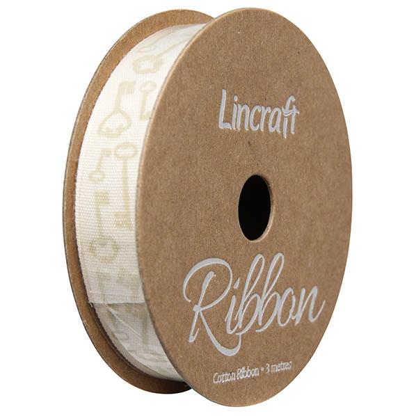 Cotton Ribbon, Keys Silver- 15mm x 3m – Lincraft