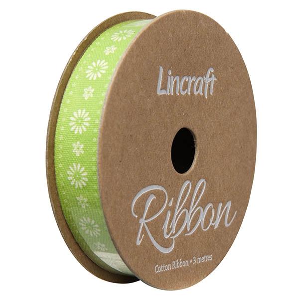 Cotton Ribbon, Daisy Lime- 15mm x 3m
