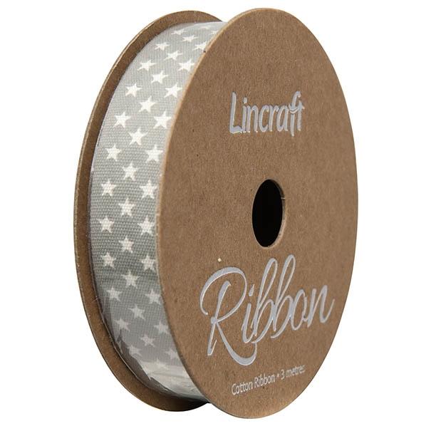 Cotton Ribbon, Stars Silver- 15mm x 3m – Lincraft