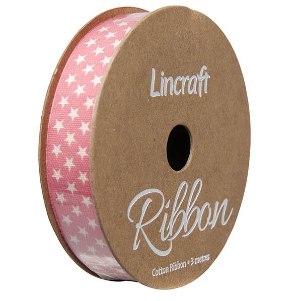 Cotton Ribbon, Stars Peach- 15mm x 3m – Lincraft
